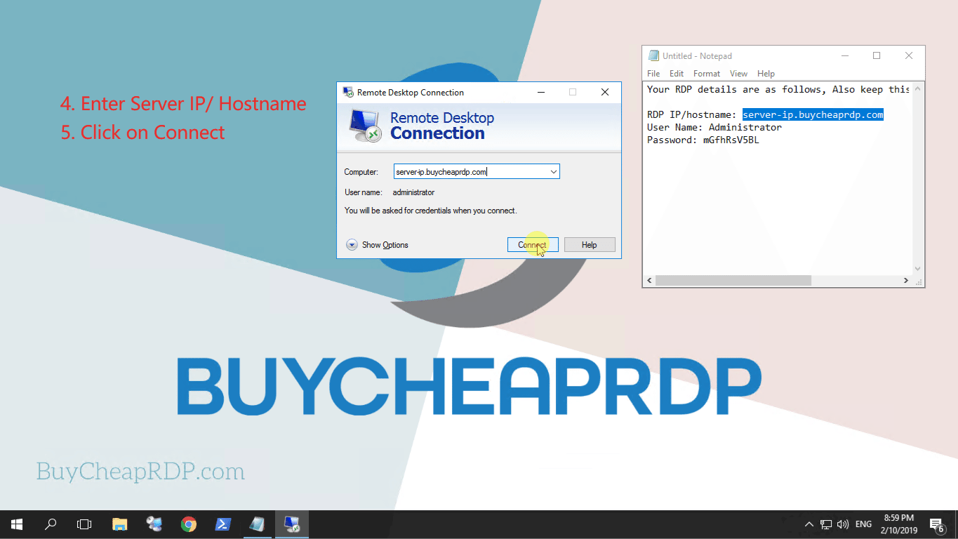 Step 3 to connect to rdp