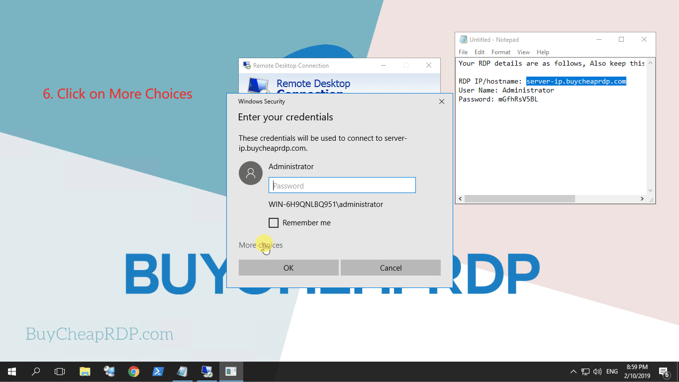 Step 4 to connect to rdp